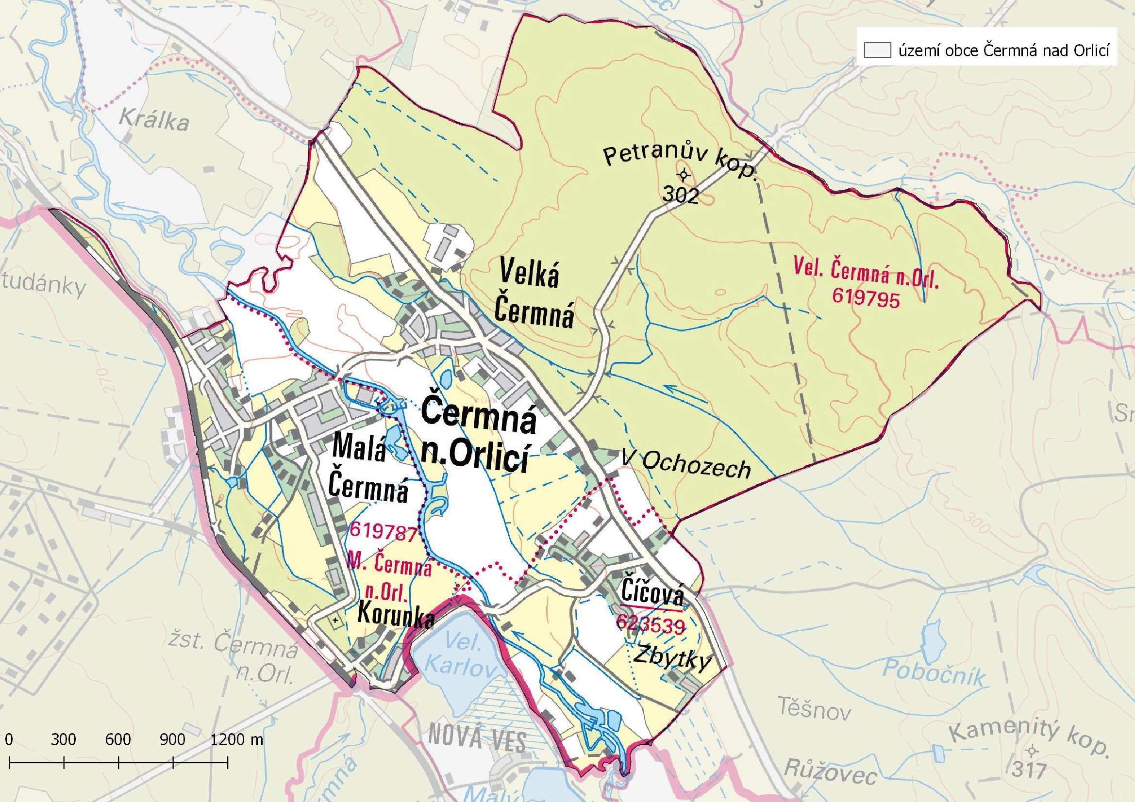 Mapa území obce Čermná nad Orlicí